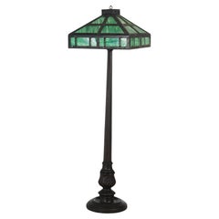 Antique Mission Style Arts & Crafts Ebonized Wood, Slag & Metal Floor Lamp c1910