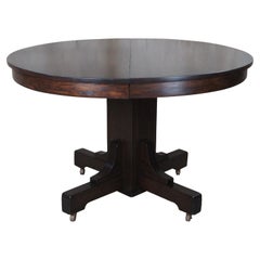 Used Mission Style Round Extendable Oak Pedestal Breakfast Dining Table 