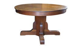Antique Mission Style Round Quartersawn Oak Pedestal Breakfast Dining Table
