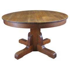 Antique Mission Style Round Quartersawn Oak Pedestal Breakfast Dining Table 