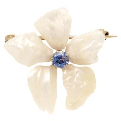 Antique Mississippi Pearl, Blue Sapphire, and Gold Figural Flower Brooch