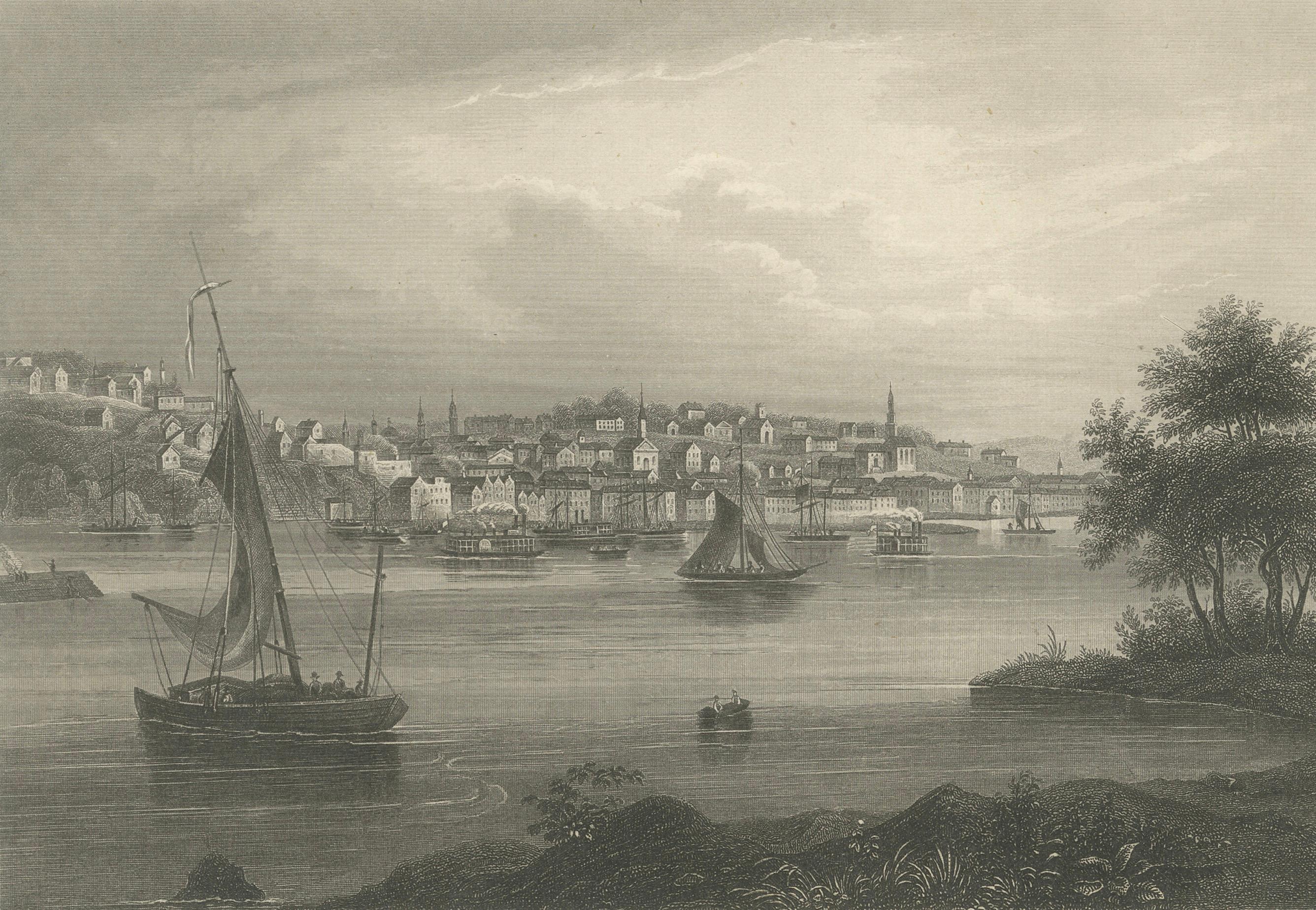 Antique Mississippi River View – Alton Illinois Steel Engraving, Meyers 1854