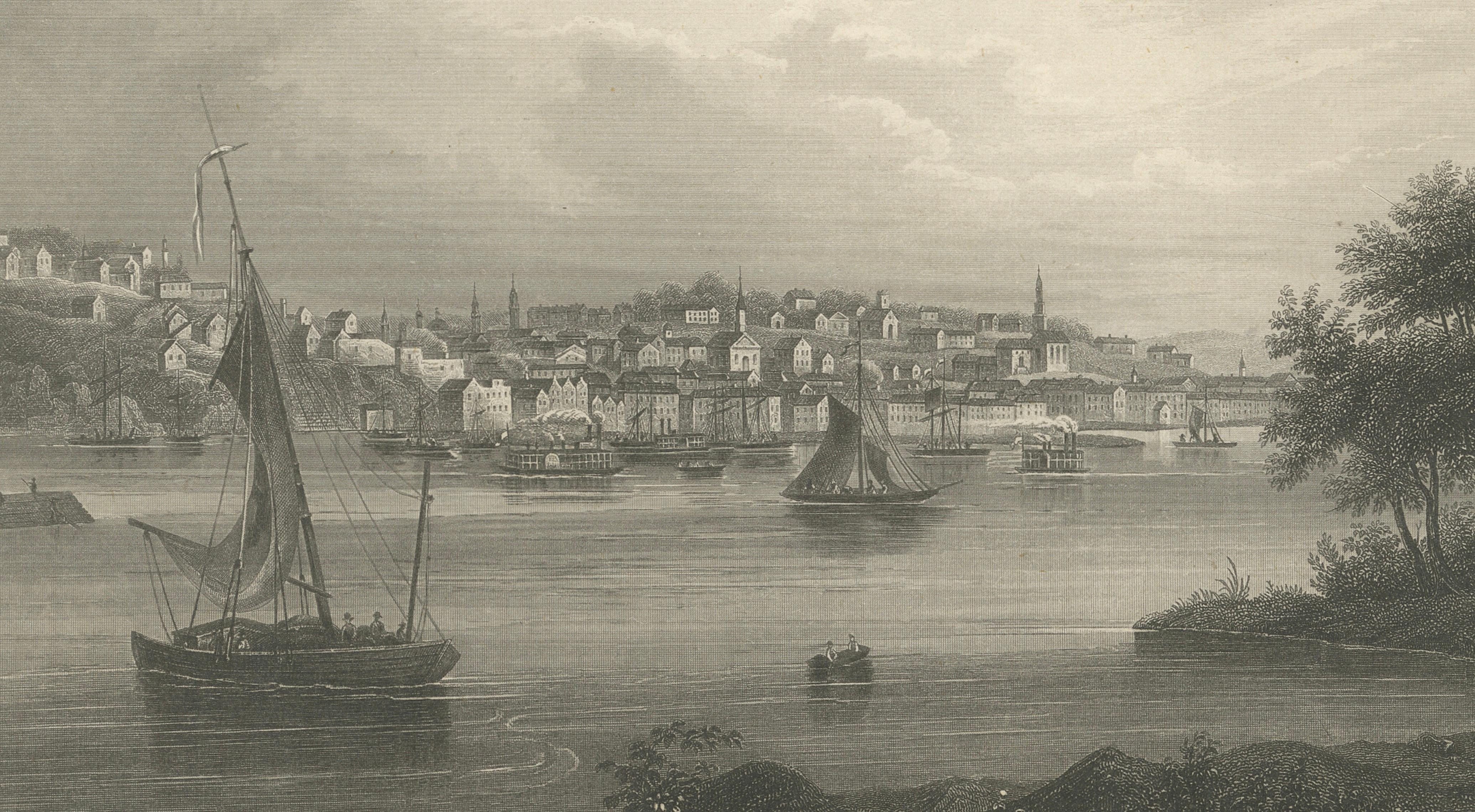 Antique Mississippi River View – Alton Illinois Steel Engraving, Meyers 1854