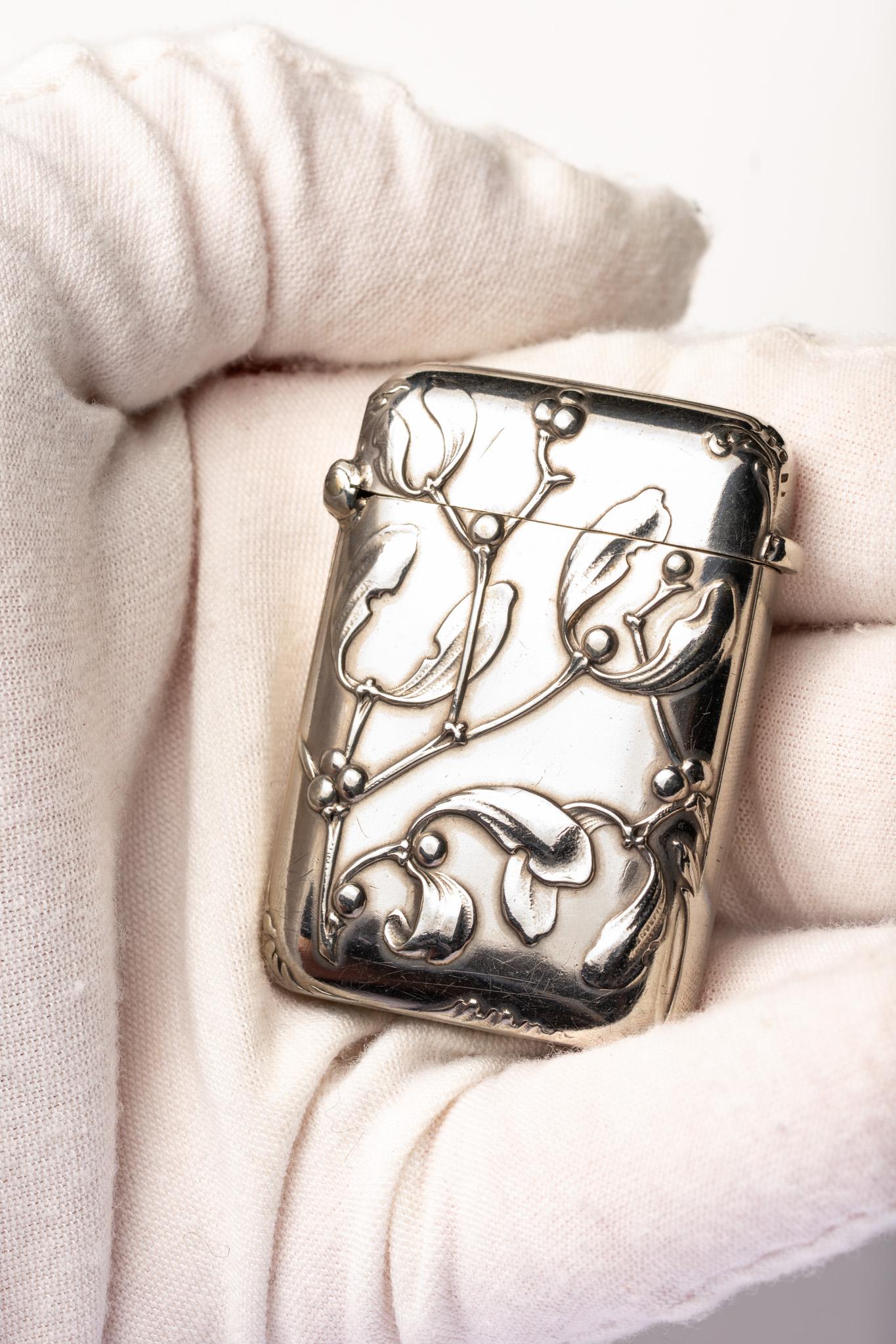 Antique Mistletoe Art Nouveau French Silver Vesta Case By Charles Murat 7