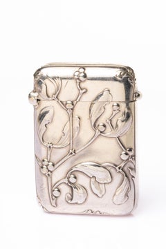 Antique Mistletoe Art Nouveau French Silver Vesta Case By Charles Murat