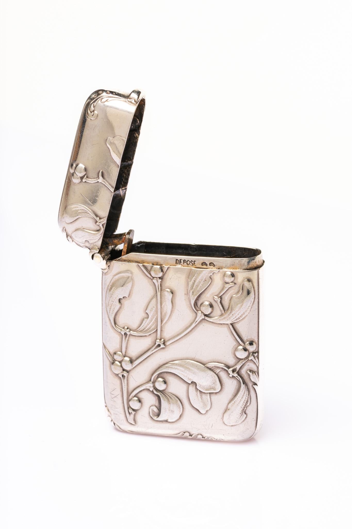 Antique Mistletoe Art Nouveau French Silver Vesta Case By Charles Murat 2