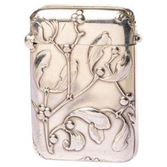 Antiguo Muérdago Art Nouveau Estuche Vesta de Plata Francesa de Charles Murat