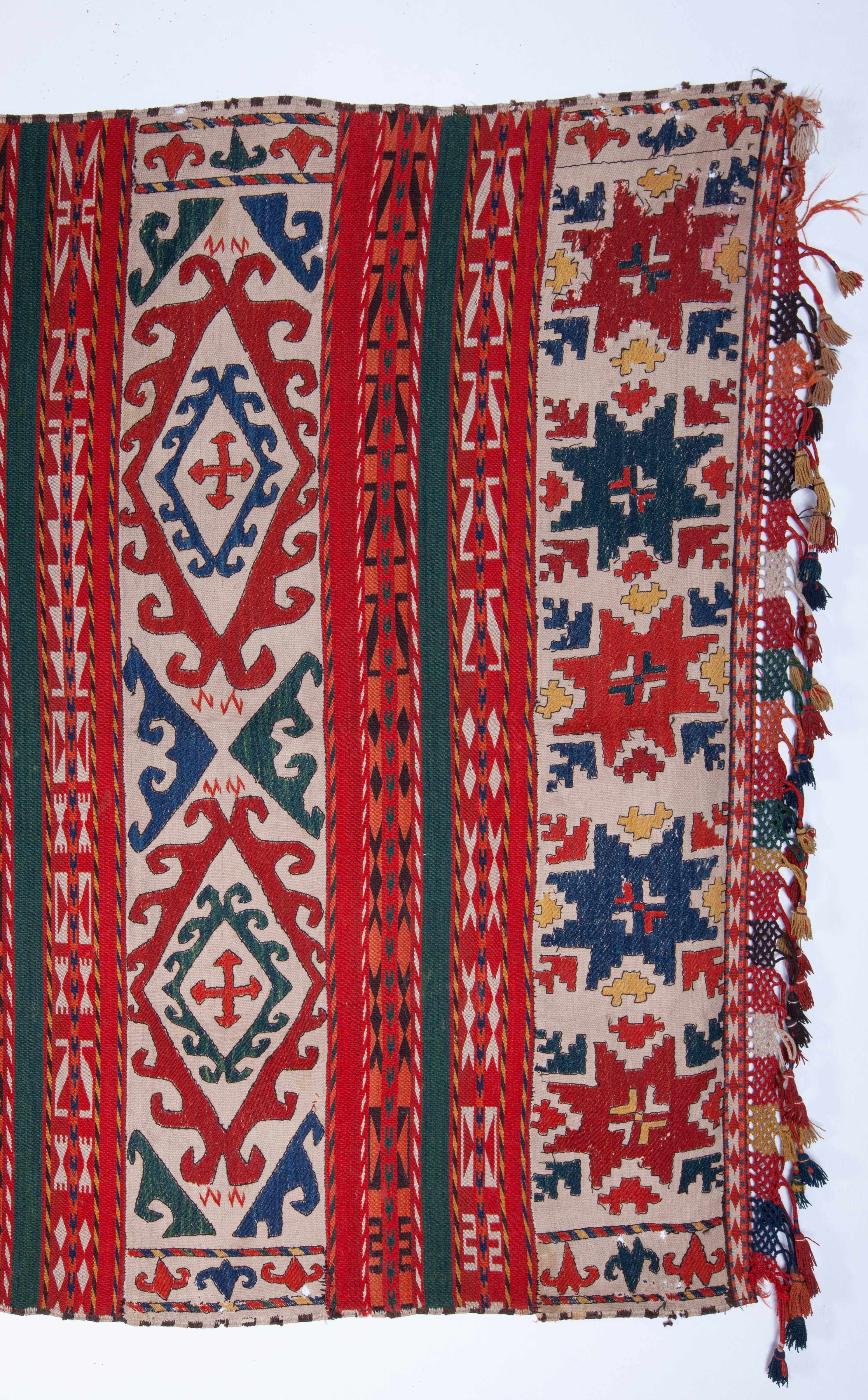 Wool Antique Mix Technique Kilim from Kungrad, Uzbekistan, Early 20th Century For Sale
