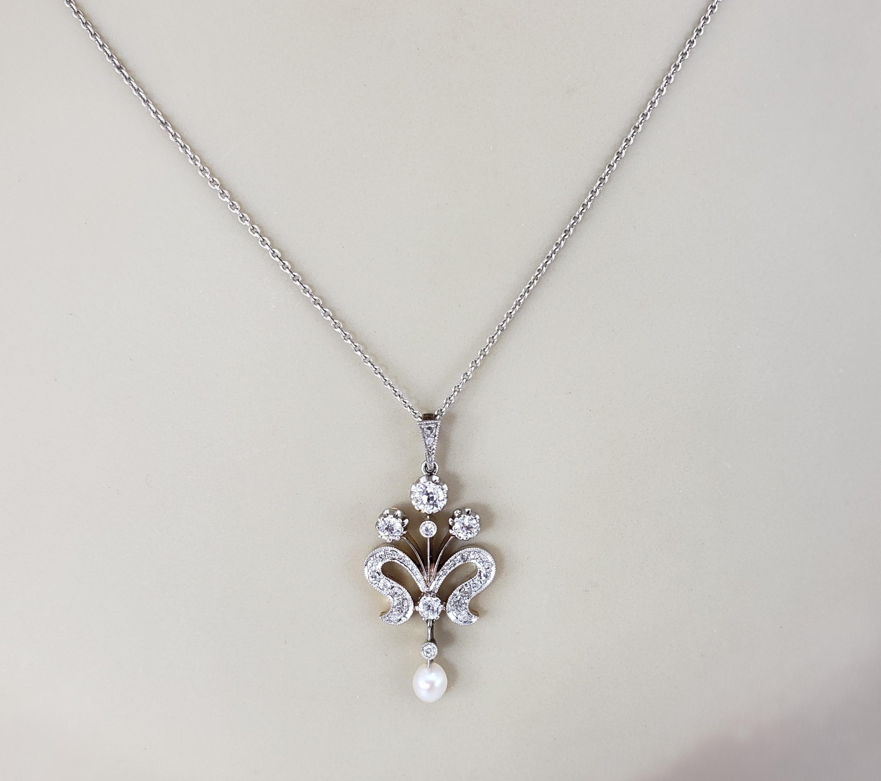 Antique Mixed Metal Diamond and Pearl Pendant #17640 For Sale 1