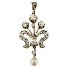 Antique Mixed Metal Diamond and Pearl Pendant #17640