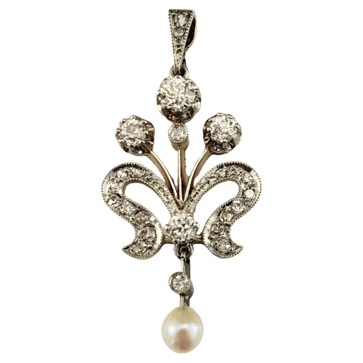 Antique Mixed Metal Diamond and Pearl Pendant #17640 For Sale