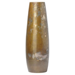 Antike japanische Shibuichi- Hühnervase aus gemischten Metallen, Bronze, Japan Porzellan