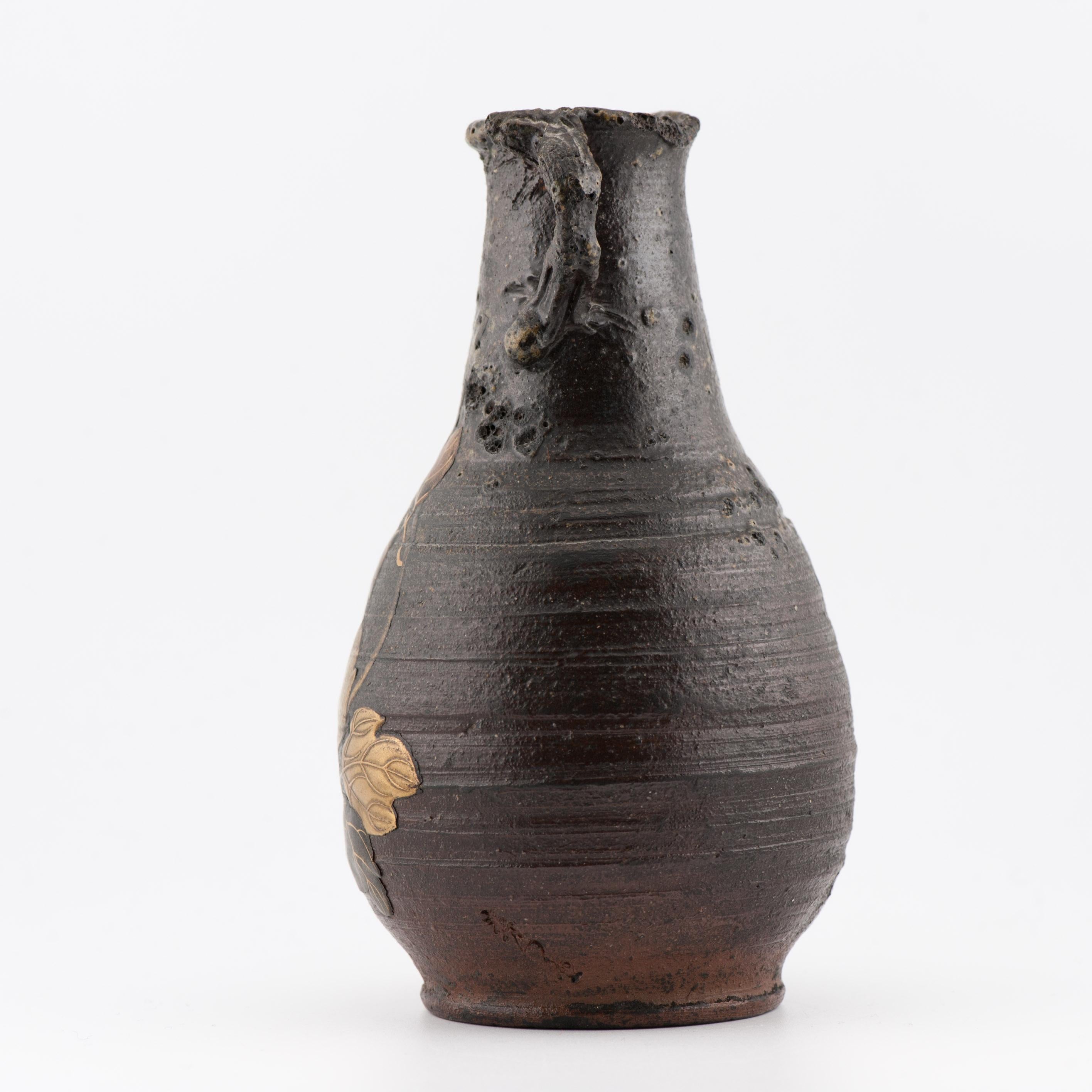 Antique Mixed Metal Japanese Shibuichi Vase/Ewer Bronze Japan Porcelain 19C For Sale 2