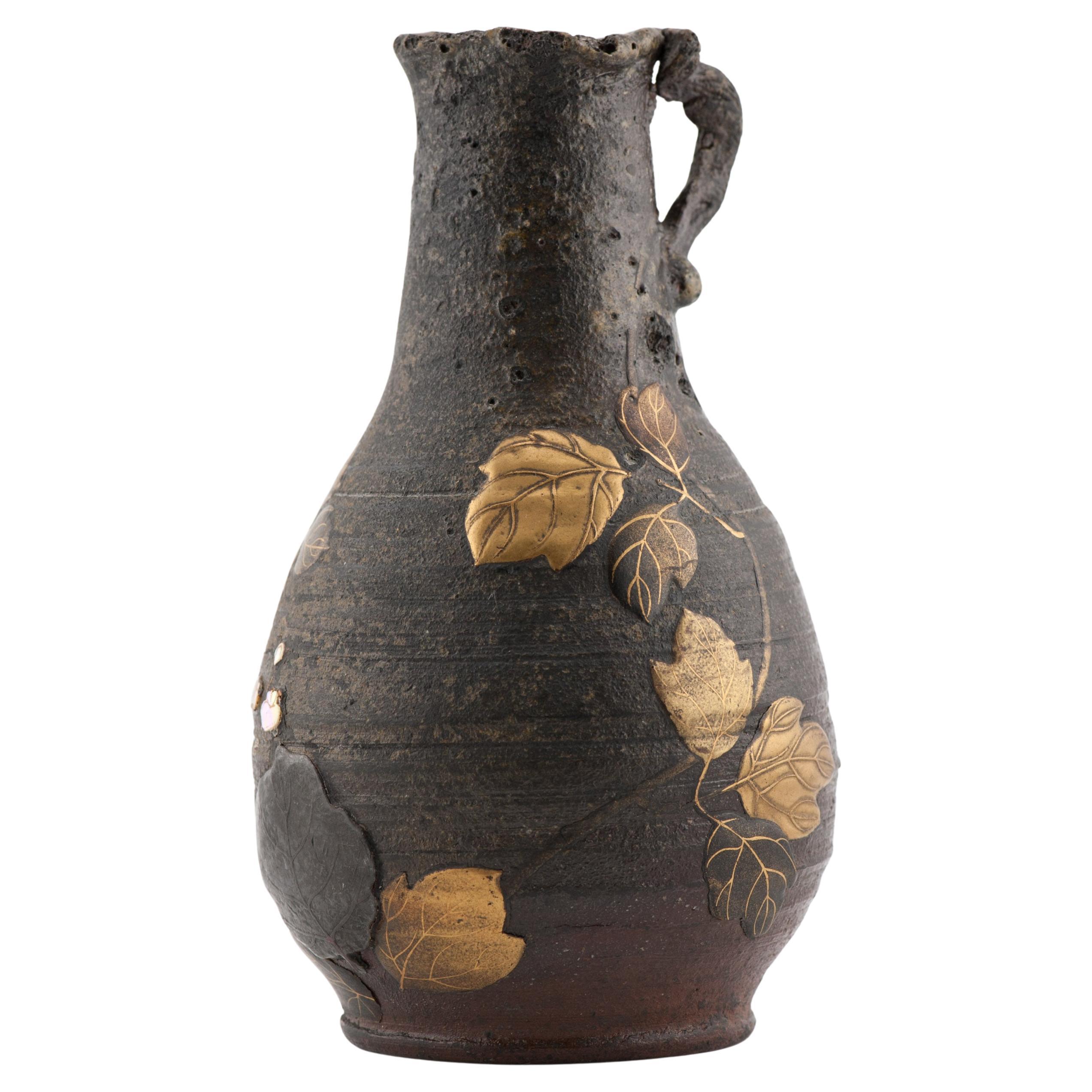 Antique Mixed Metal Japanese Shibuichi Vase/Ewer Bronze Japan Porcelain 19C For Sale