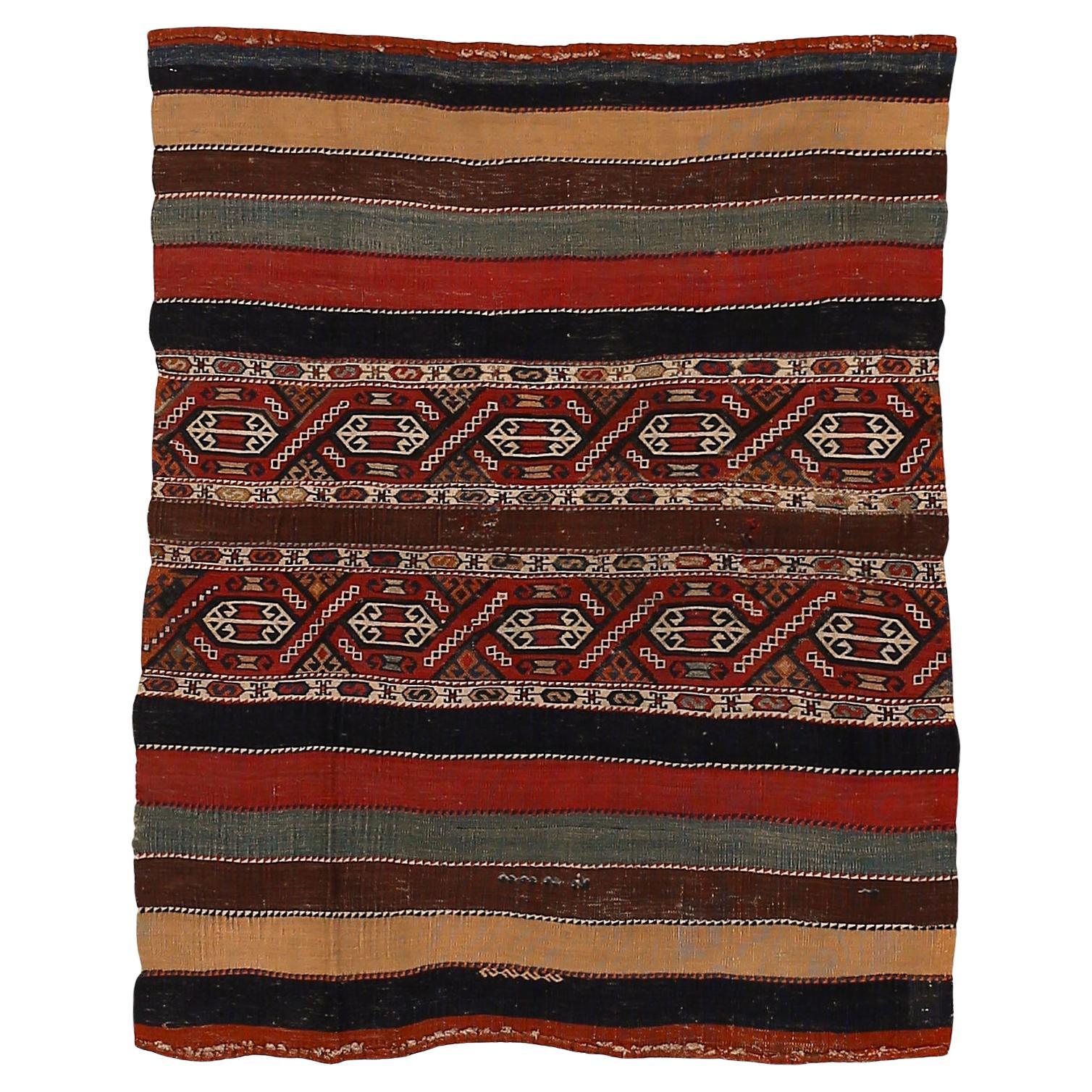 Antique Mixed Technique Flat Woven Anatolian Kurdish Tribal Rug