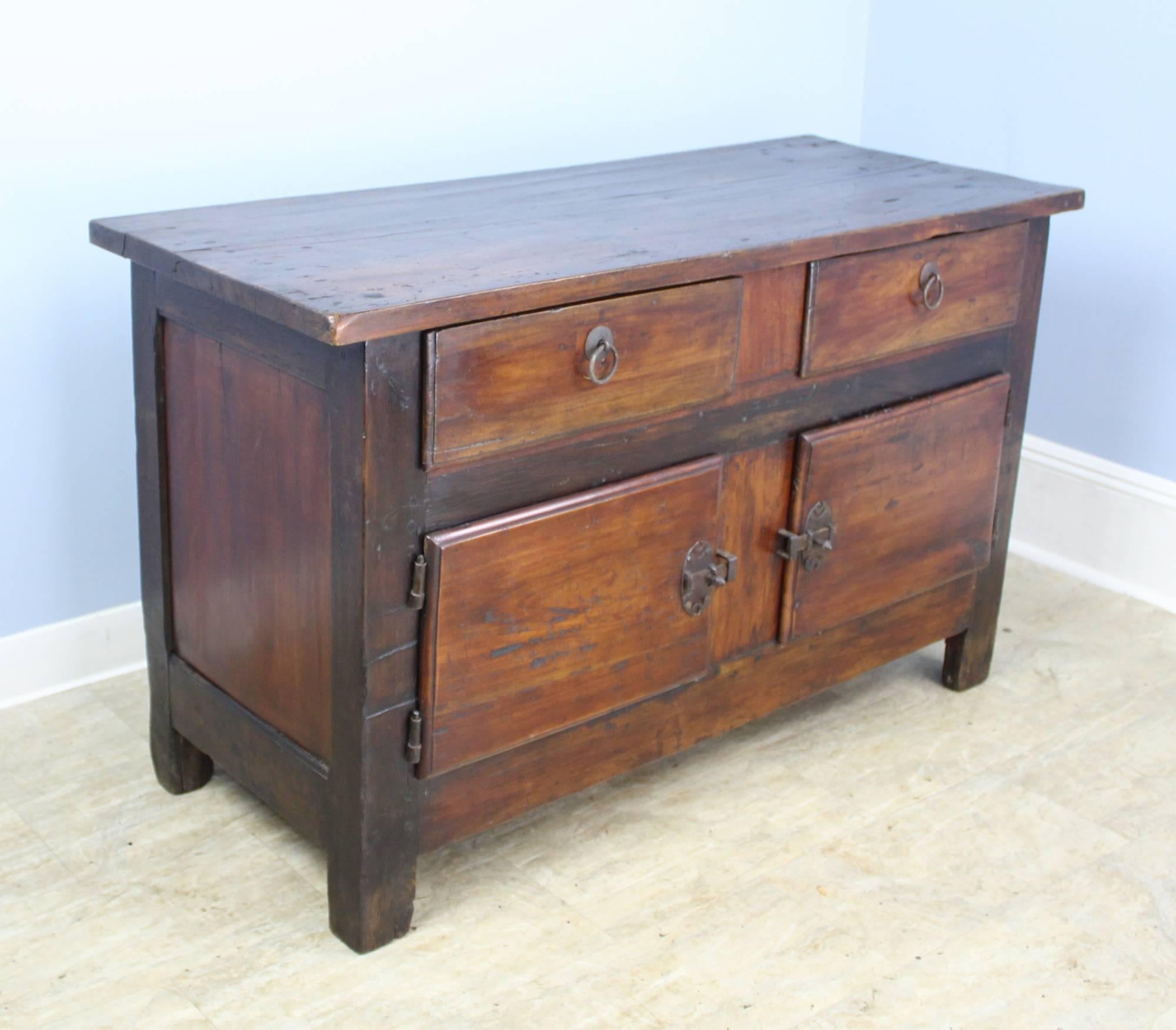 French Antique Mixed Wood Console with Interesting Iron Work