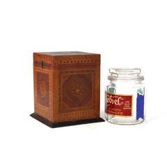 Boîte à cigares ancienne en bois mixte et marqueterie avec insert en verre C1910