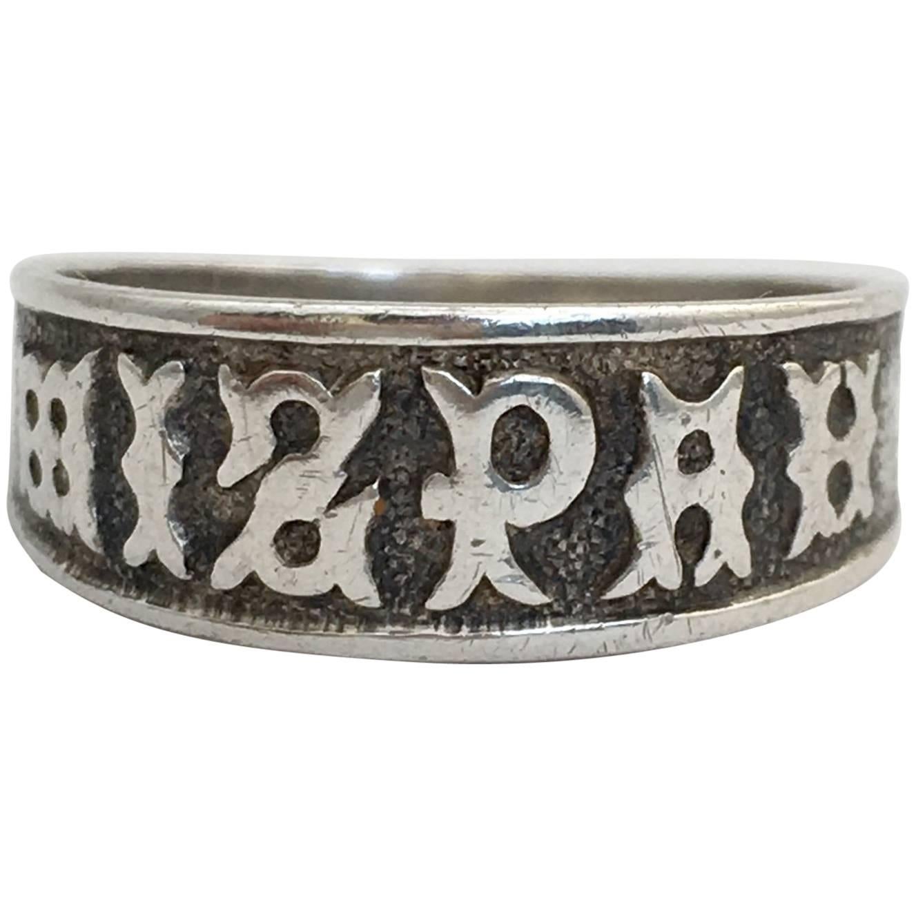 Antique Mizpah Friendship Ring Victorian Silver Stacking Band Vintage Jewelry For Sale