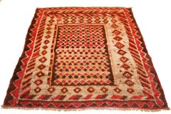Antique Mocha Brown Square Kurdish Tulu with Terracotta Diamonds, Circa 1910