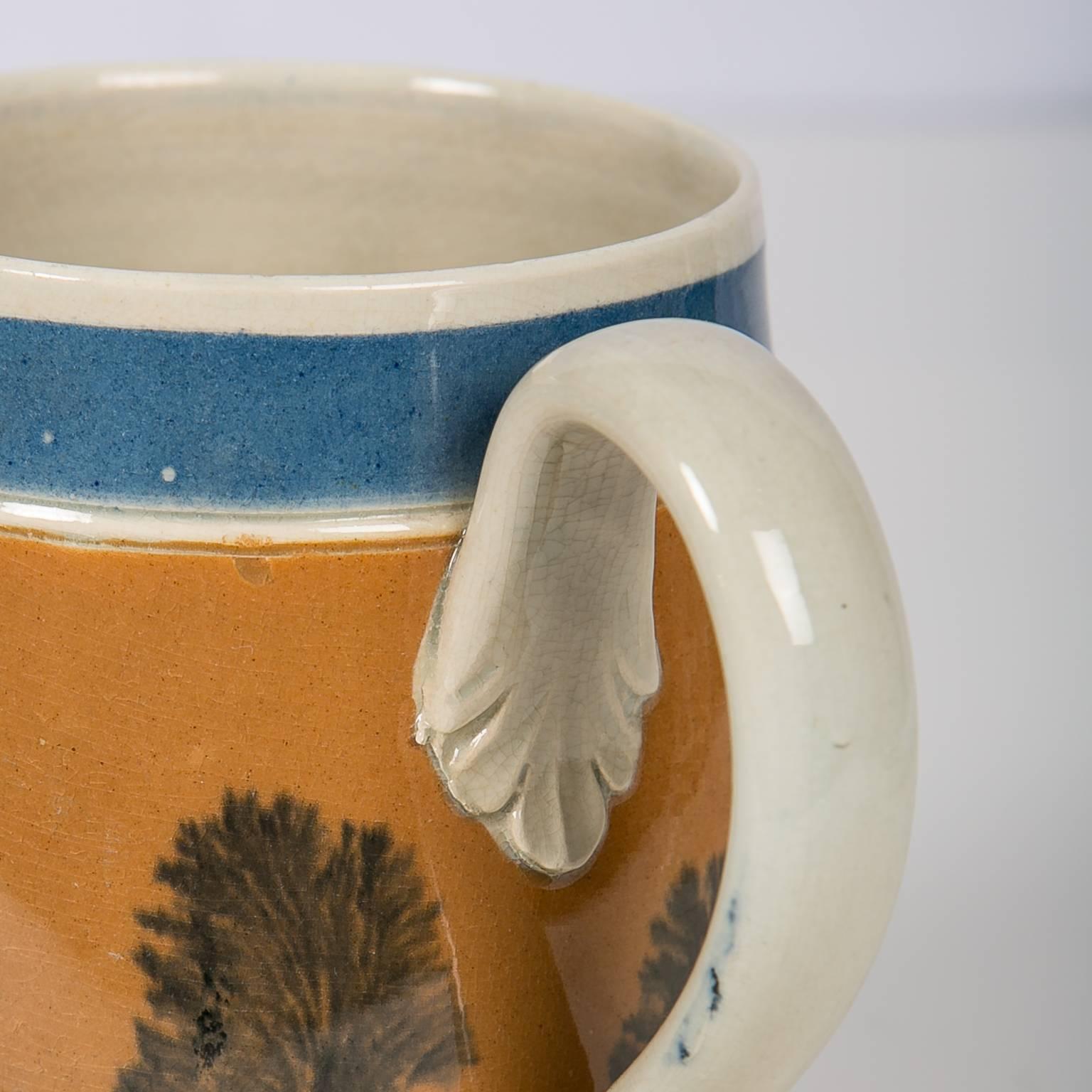 Folk Art Antique Mochaware Mug Decorated with 