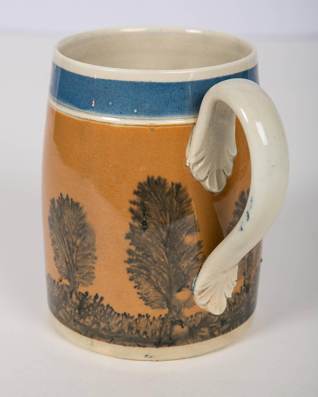 English Antique Mochaware Mug Decorated with 