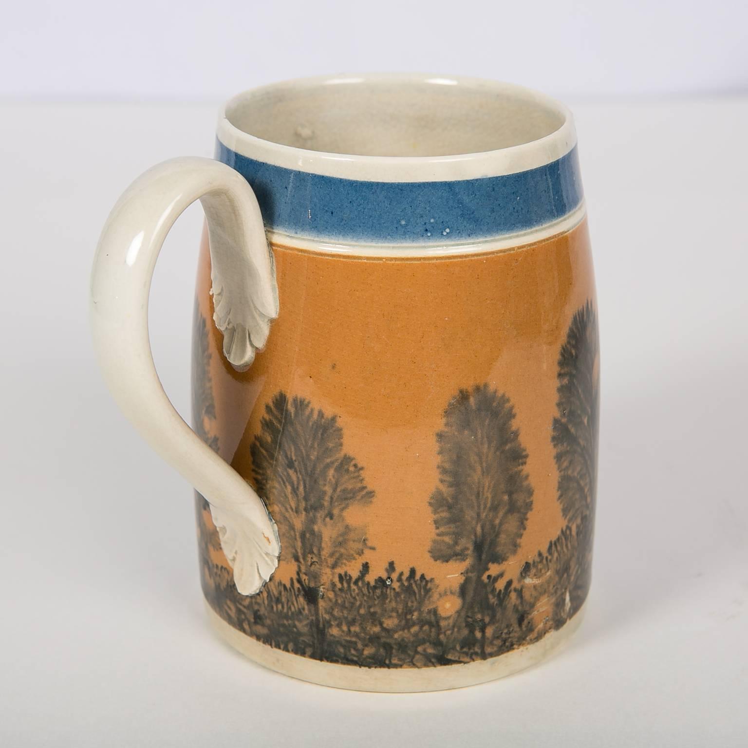 Creamware Antique Mochaware Mug Decorated with 