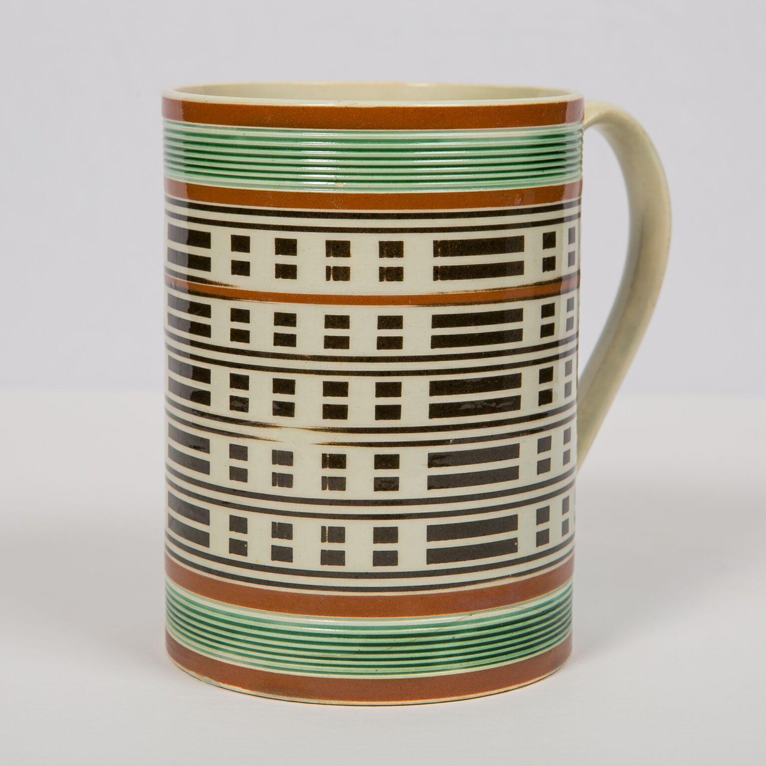 Antique Mochaware Mug Slip Decorated Made in England, circa 1815 1