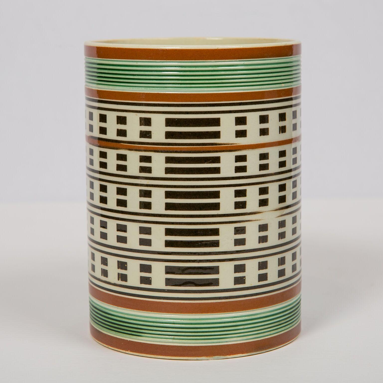 Earthenware Antique Mochaware Mug Slip Decorated Made in England, circa 1815