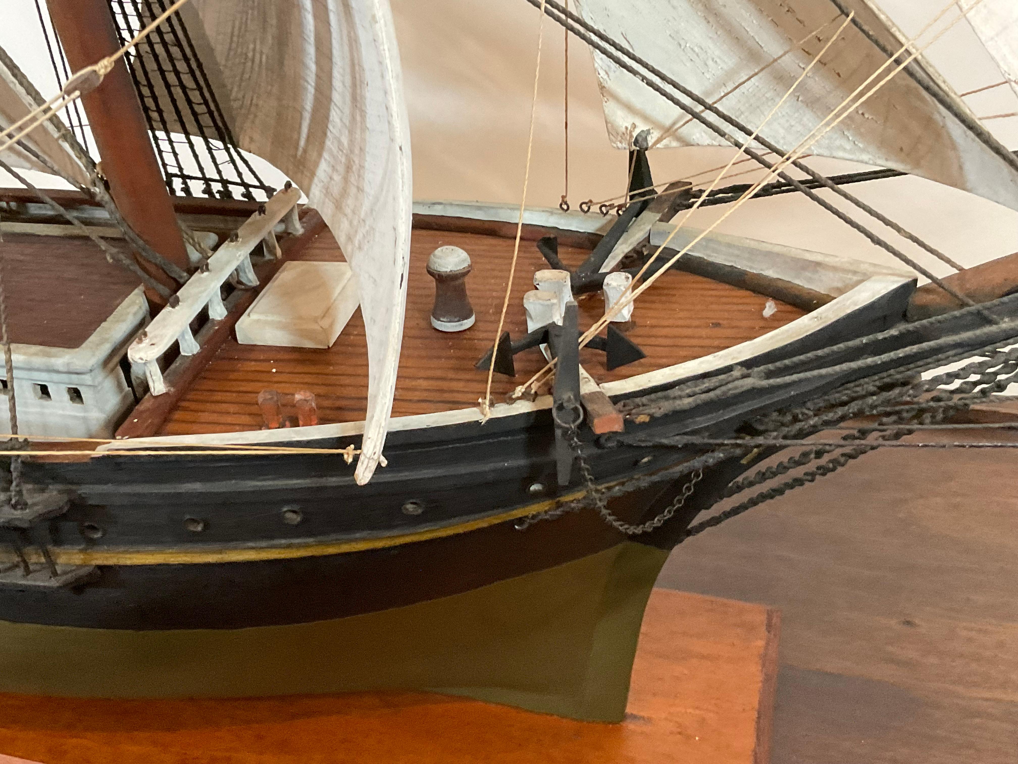 Wood Antique Model of a Full Rigged Windjammer For Sale