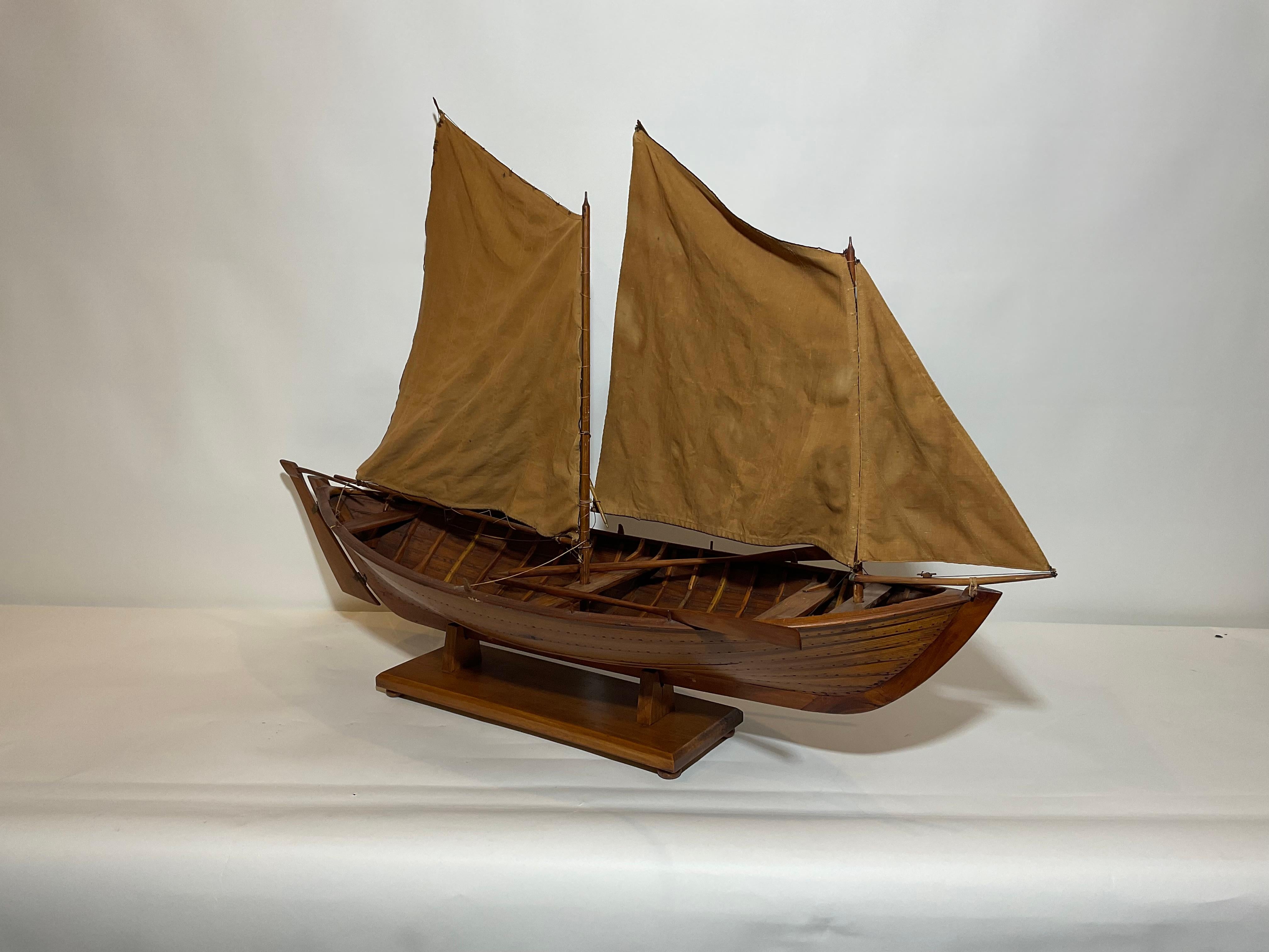 Antique Model of a Sailing Launch In Good Condition In Norwell, MA