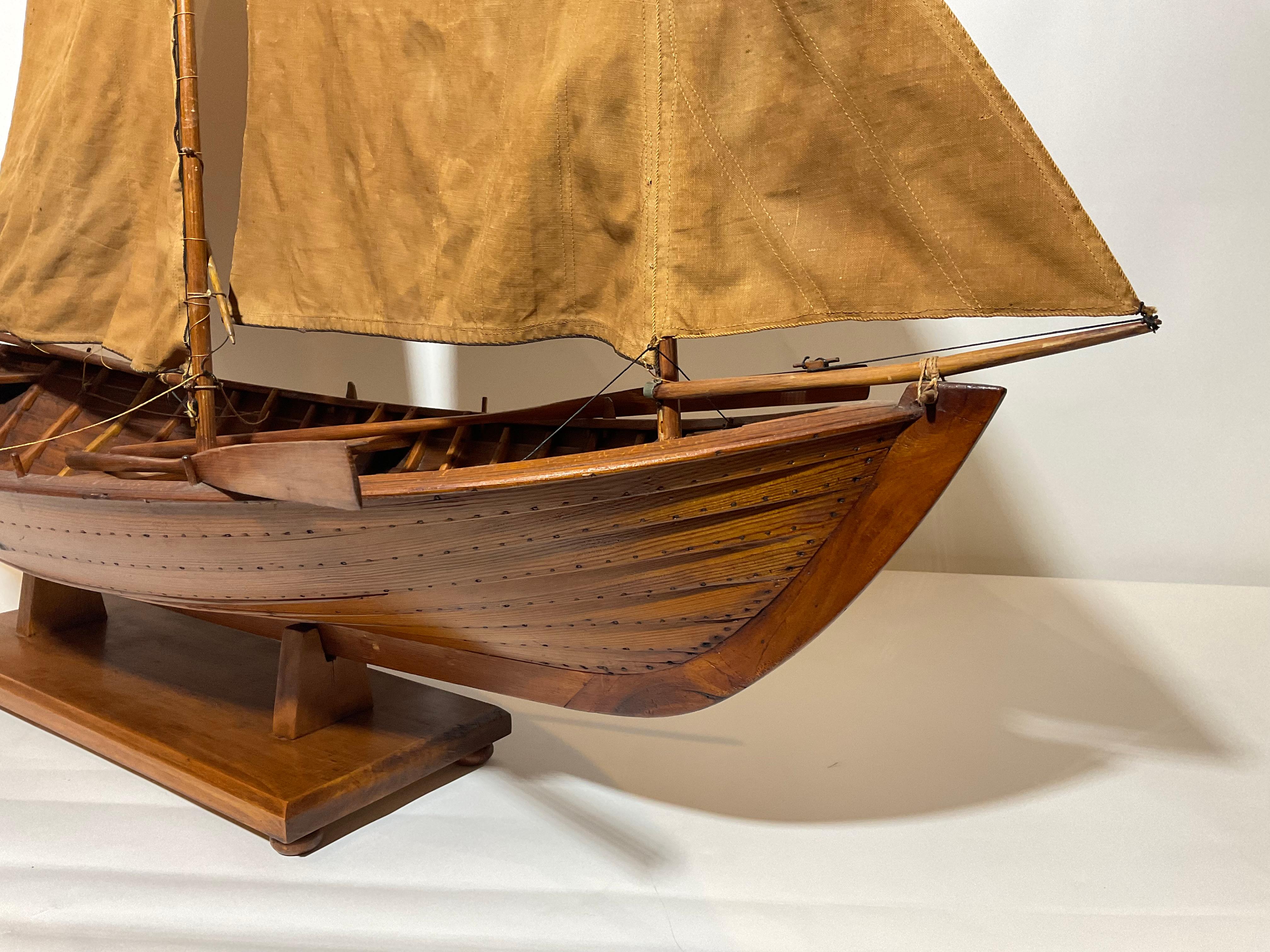 Wood Antique Model of a Sailing Launch