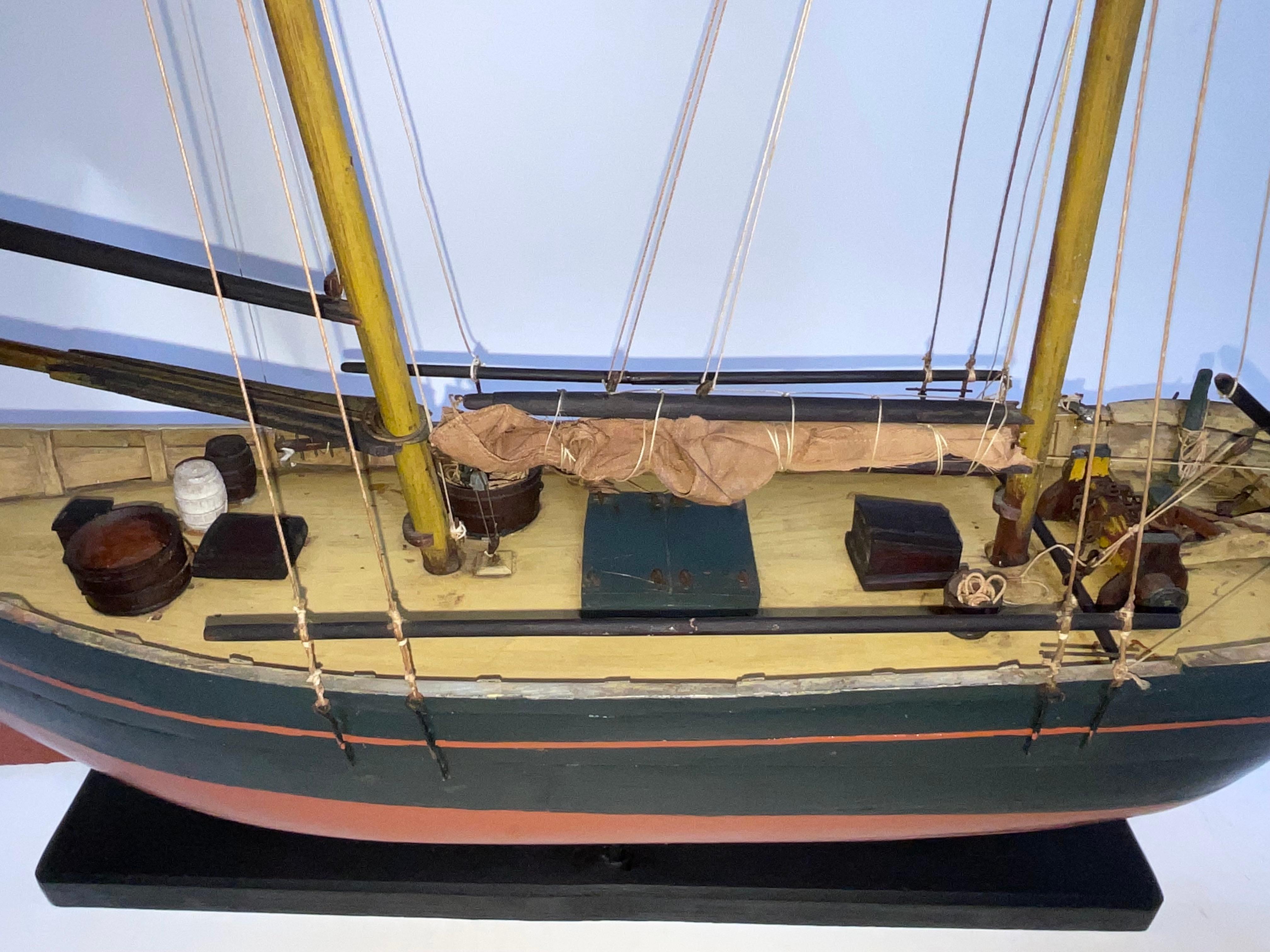 Wood Antique Model of an Eastport Pinky Fishing Schooner For Sale
