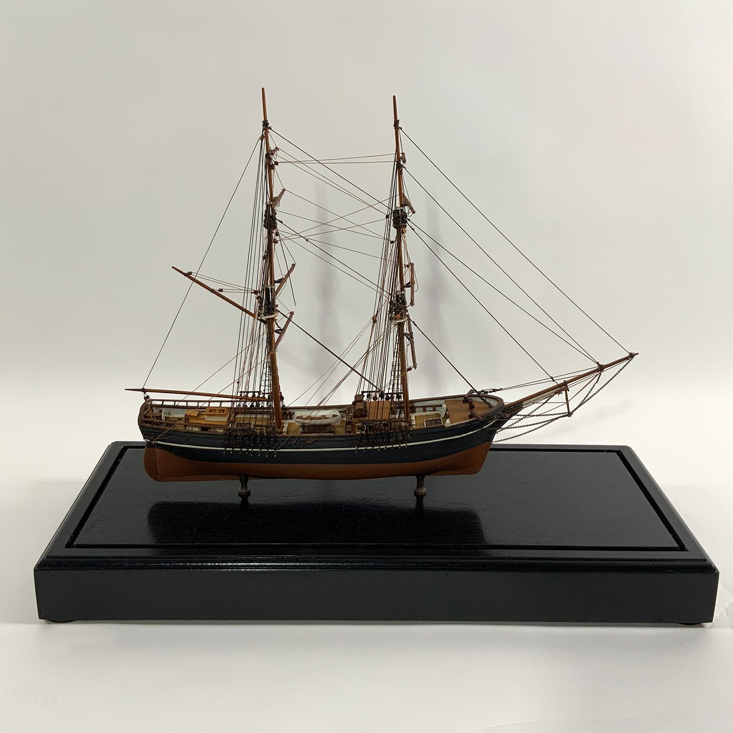 Rigged ship model of the merchant brig 