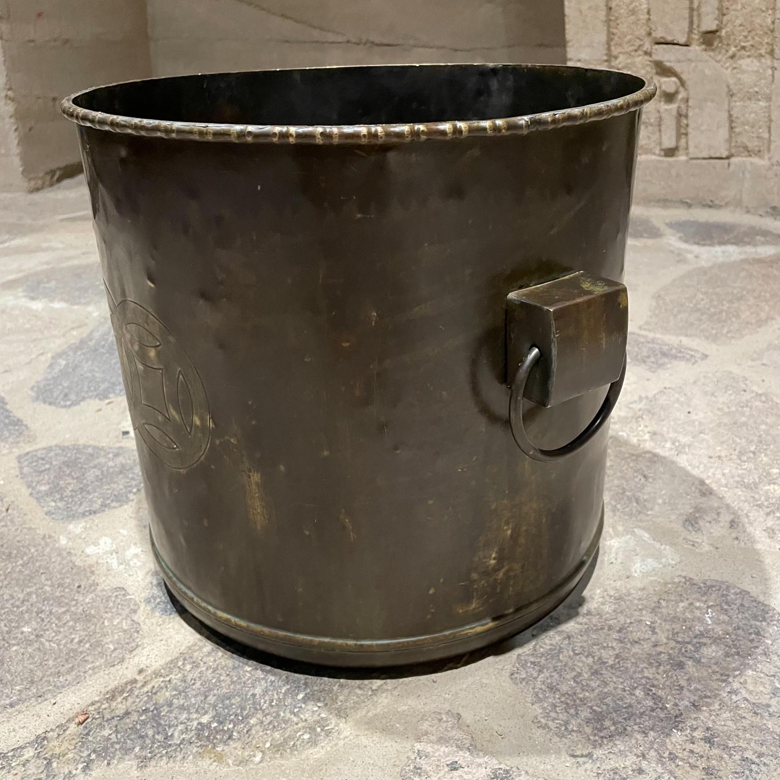 Chinese Export Antique Modern Chinese Decorative Bucket in Bronze with Side Ring Handles  For Sale