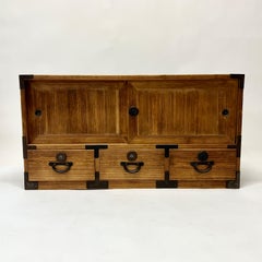 Antique Modern Japanese Low Tansu Cabinet c1900s