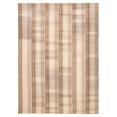Tapis kilim moderniste ancien à rayures verticales, en laine naturelle non teinte