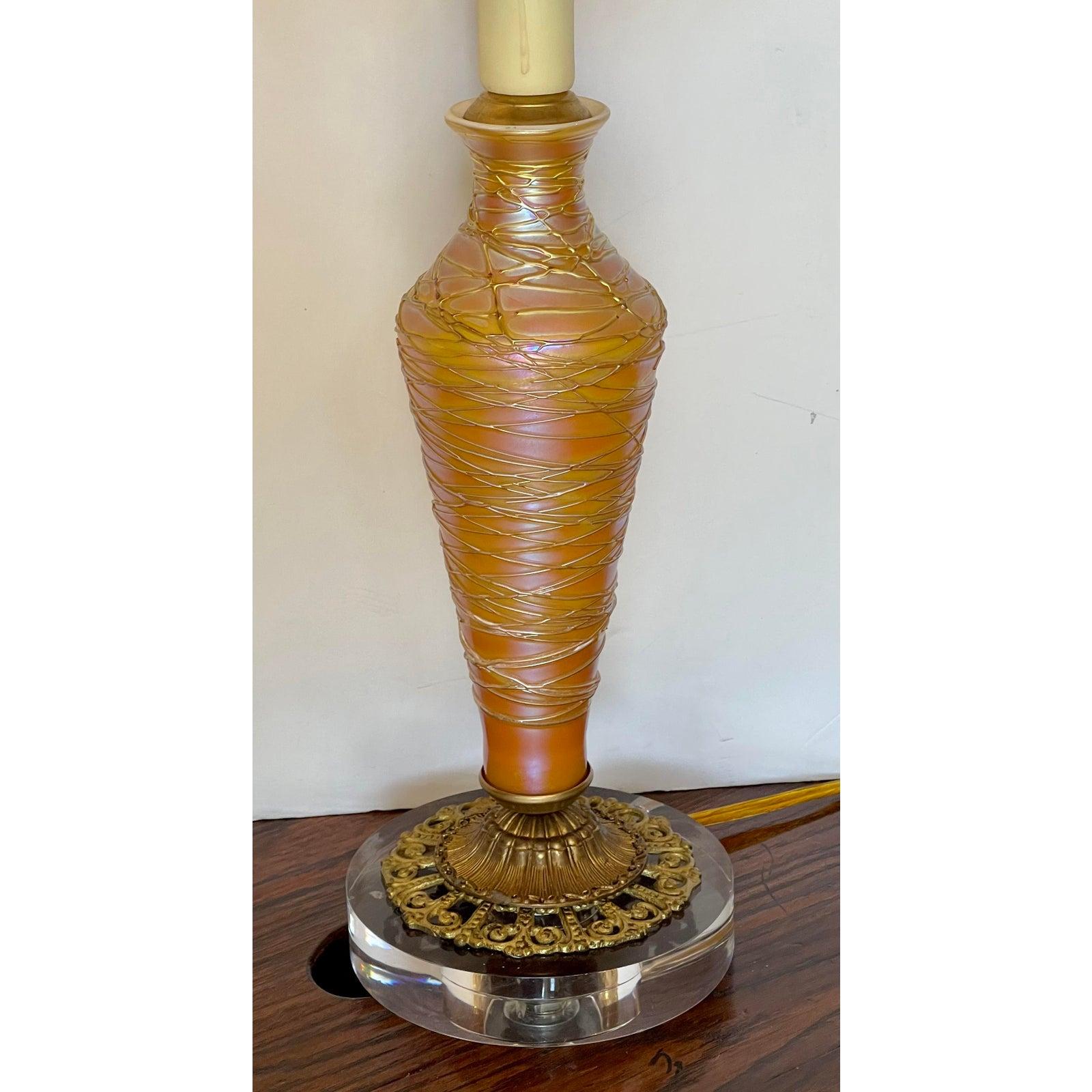 Antike modernisierte Durand-Tischlampe aus geflochtenem Glas, frühes 20. Jahrhundert (Art déco) im Angebot