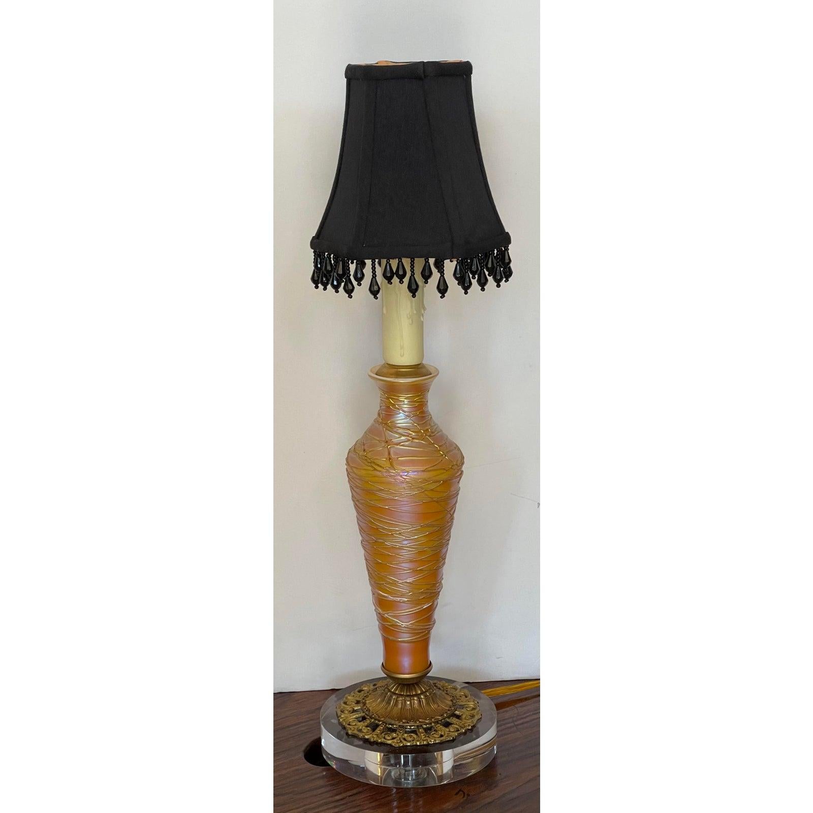 Antique Modernized Durand Threaded Glass Table Lamp, Early 20th Century In Good Condition For Sale In LOS ANGELES, CA