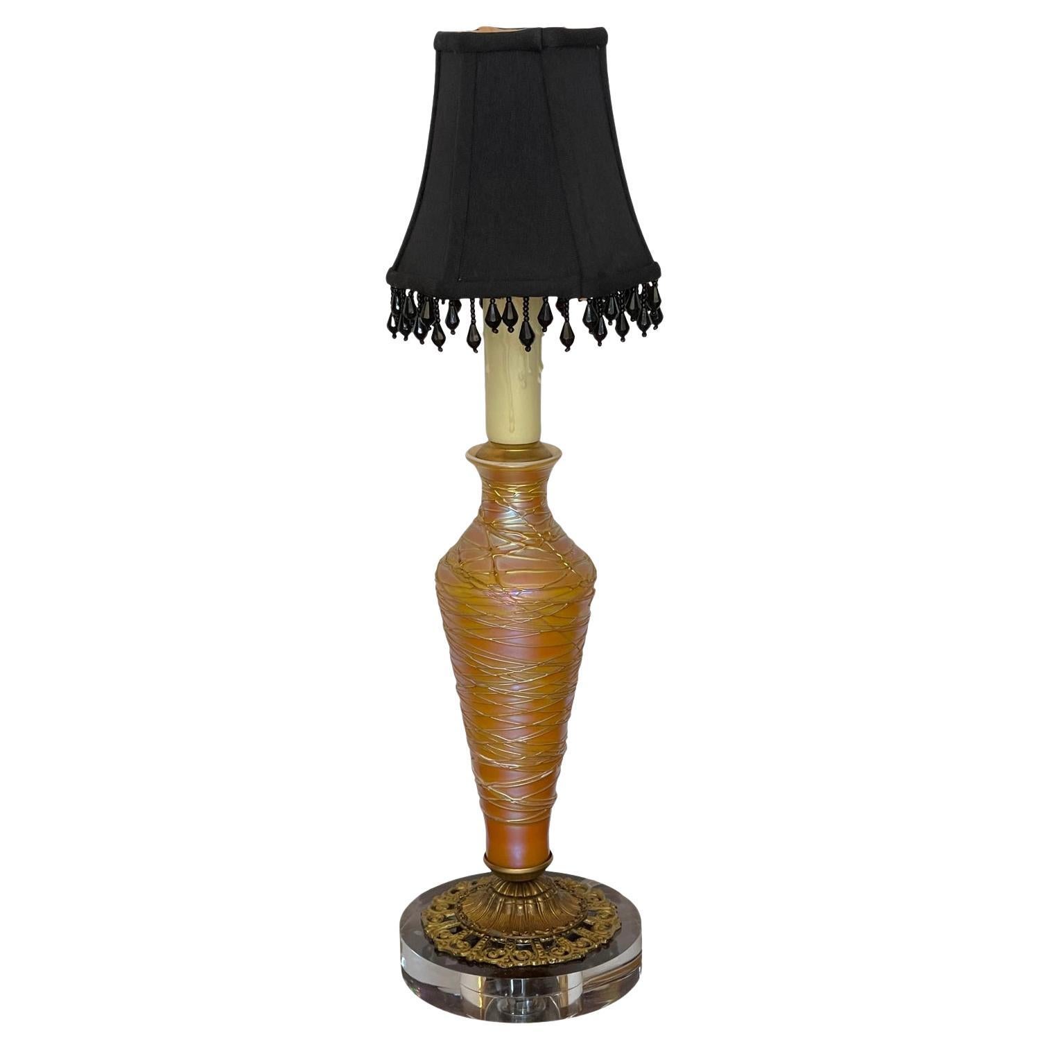 Antica lampada da tavolo in vetro filettato Durand modernizzata, inizio XX secolo in vendita