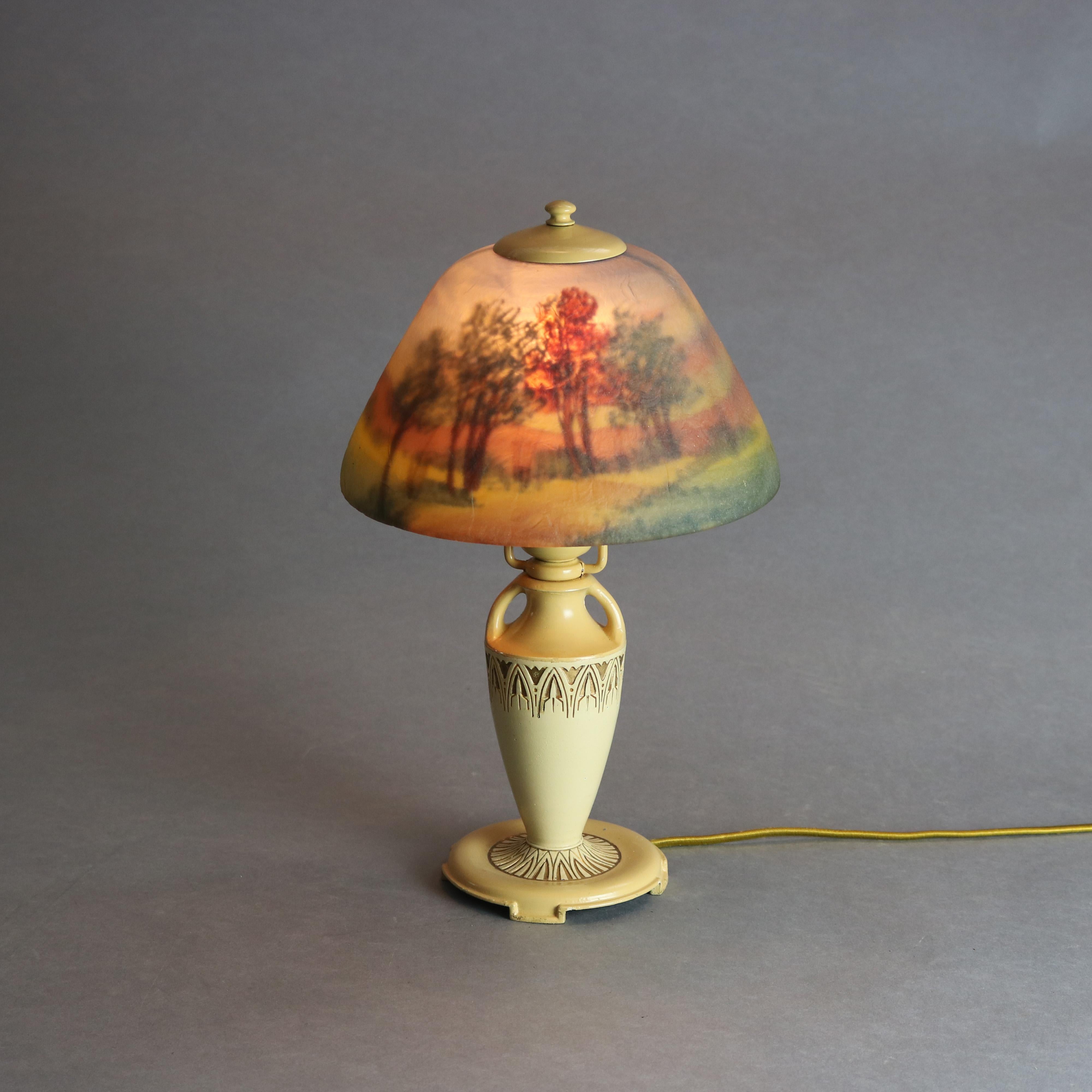 Arts and Crafts Antique Moe Bridges Reverse Hand Painted Boudoir Urn Form Table Lamp, c1920