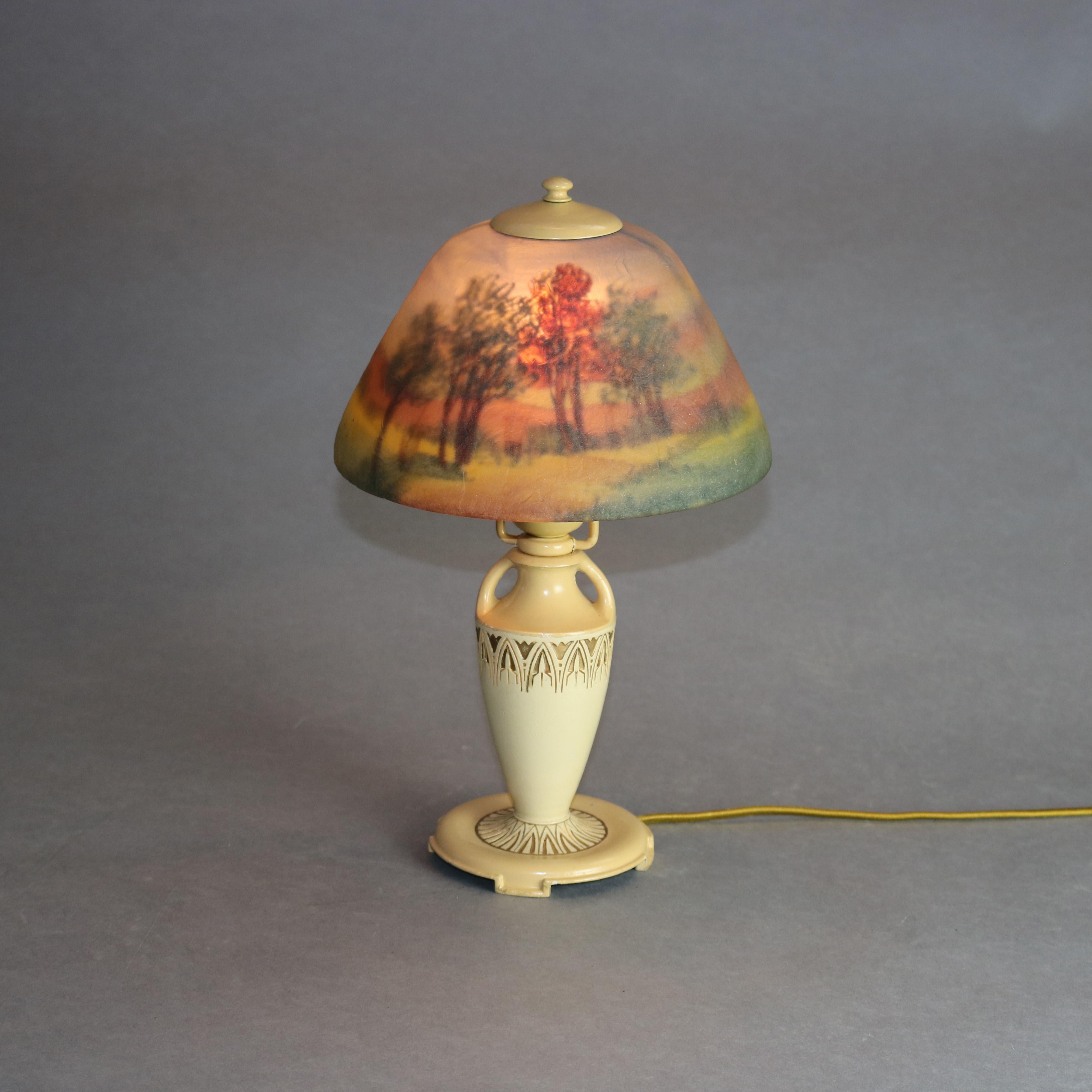 American Antique Moe Bridges Reverse Hand Painted Boudoir Urn Form Table Lamp, c1920