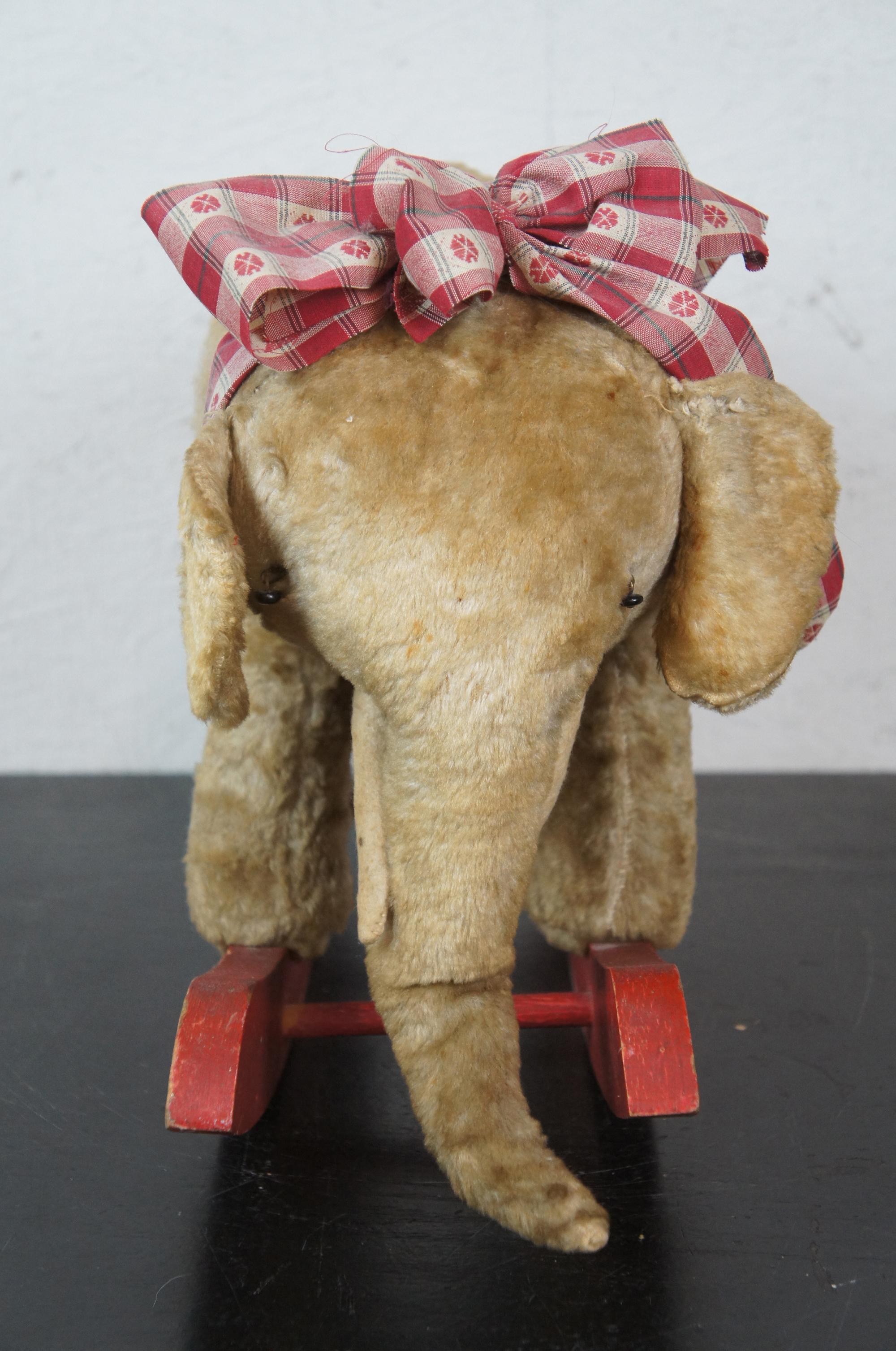Antique Mohair Elephant Rocking Horse Riding Childs Toy Rocker Nursery In Good Condition In Dayton, OH