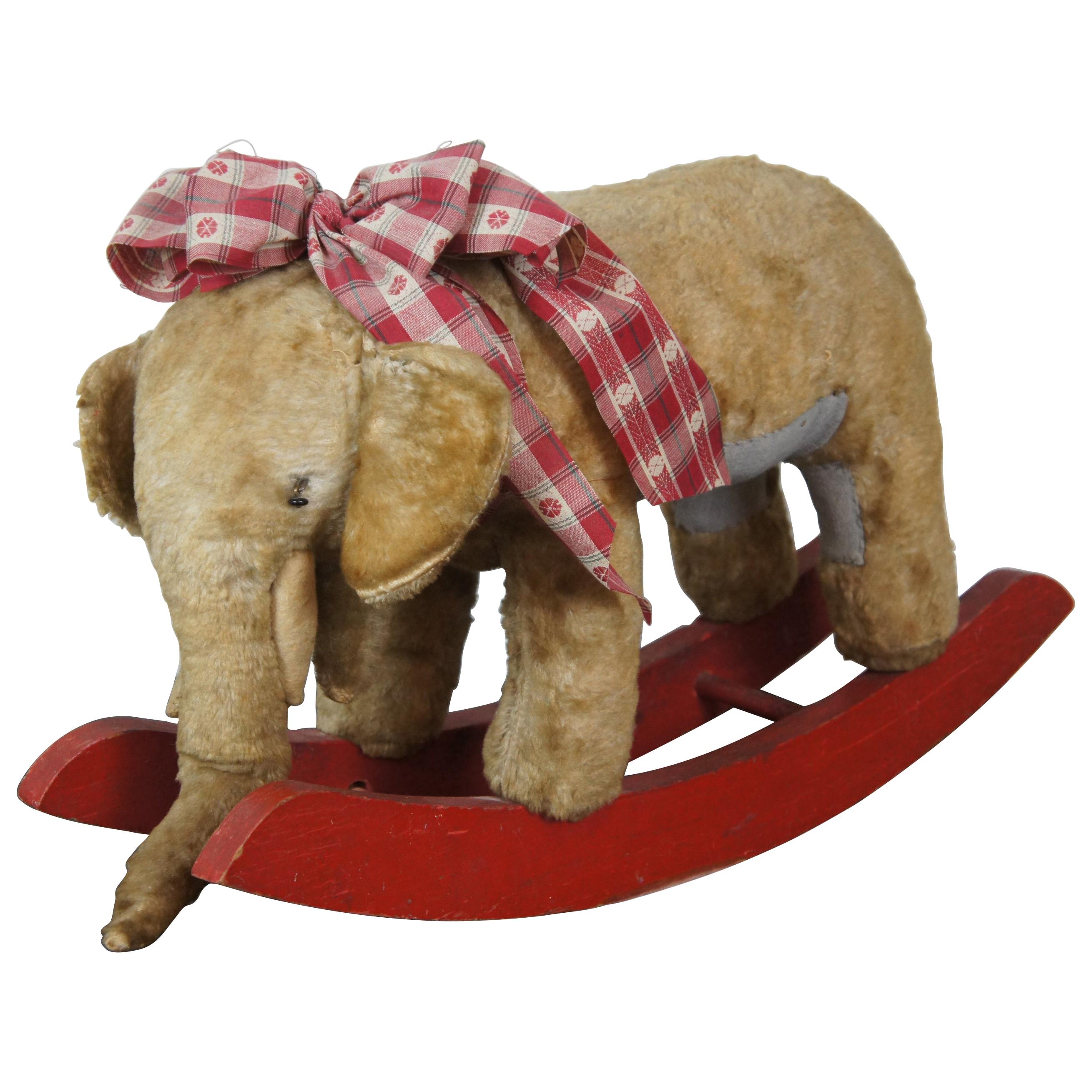Antique Mohair Elephant Rocking Horse Riding Childs Toy Rocker Nursery