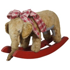Antique Elephant Mohair Rocking Horse Riding Childs Toy Rocker Nursery
