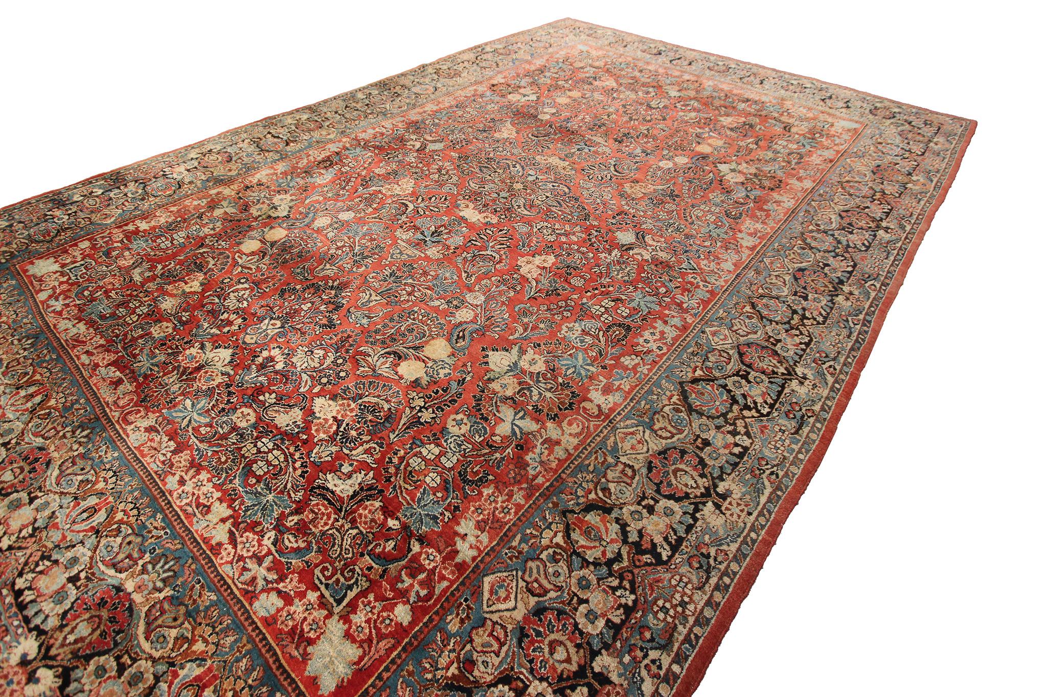 Hand-Knotted Antique Mohajeran Rug Antique Persian Rug Geometric Floral For Sale