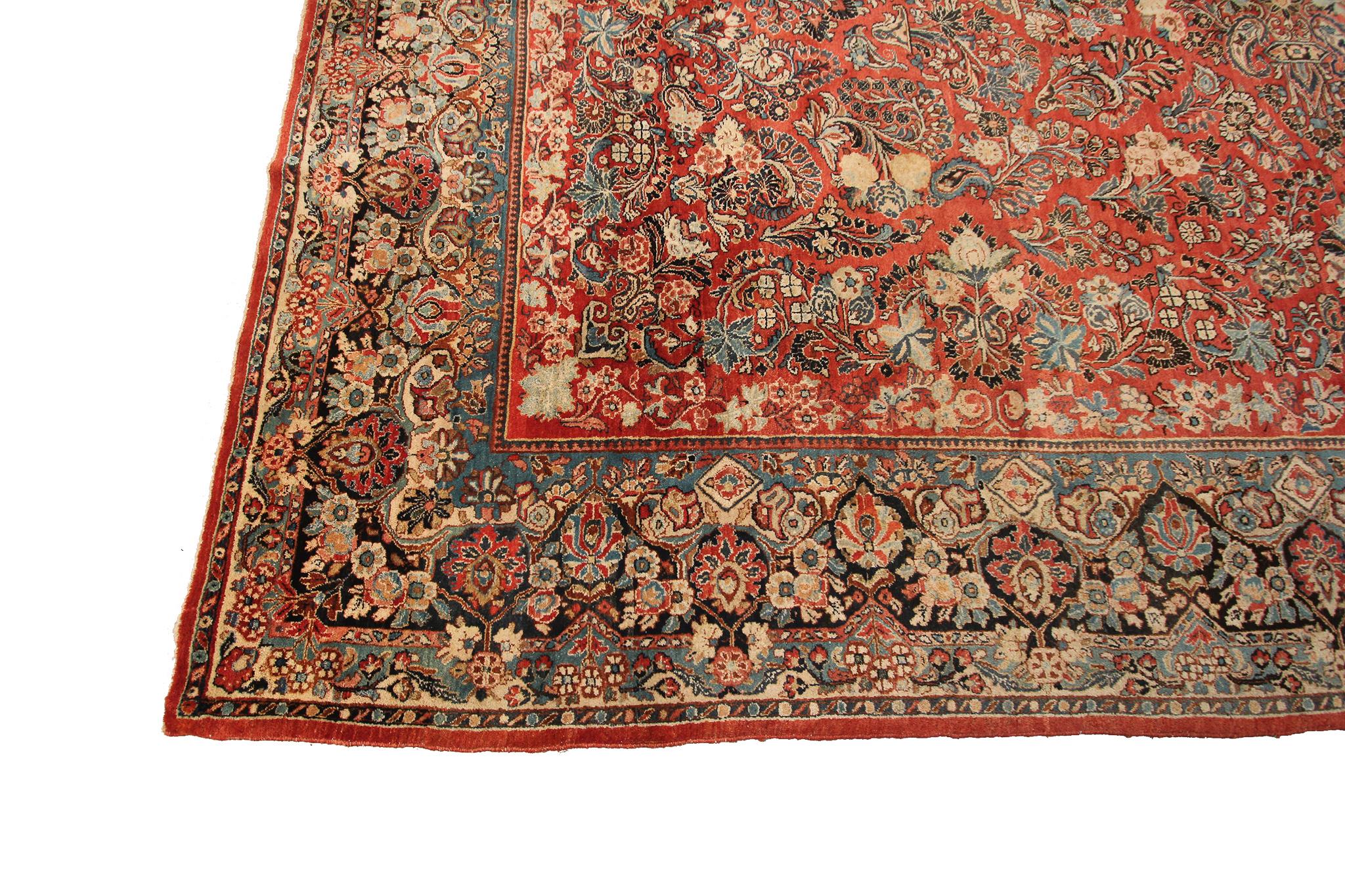 Wool Antique Mohajeran Rug Antique Persian Rug Geometric Floral For Sale