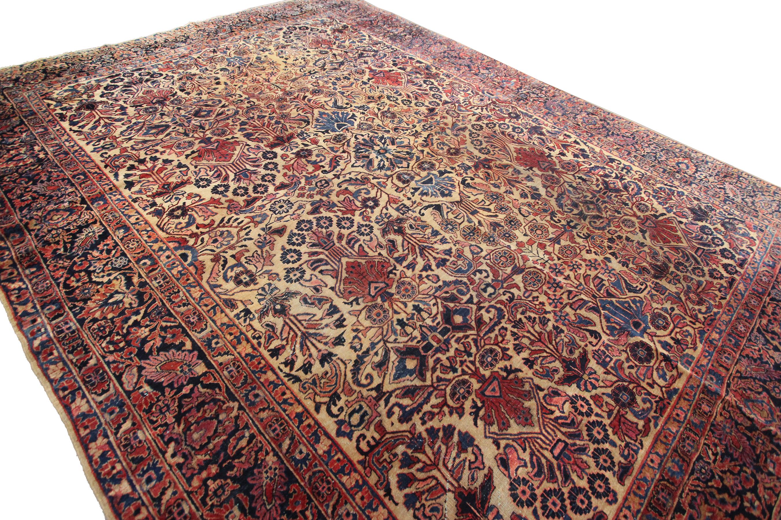 Antique Mohajeran Rug Antique Persian Rug Geometric Floral Gold, 1890 For Sale 5