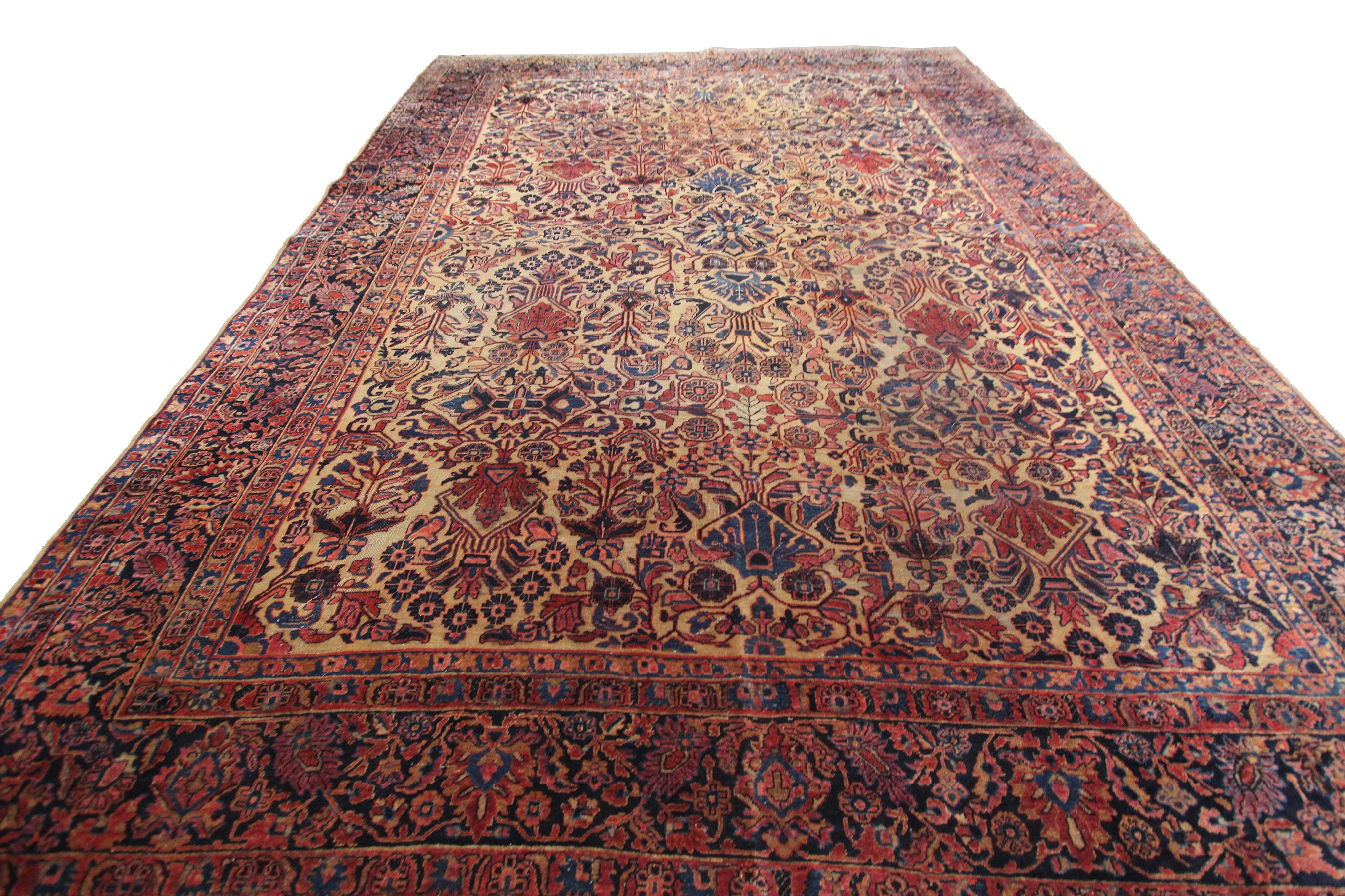 Antique Mohajeran Rug Antique Persian Rug Geometric Floral Gold, 1890 In Good Condition For Sale In New York, NY