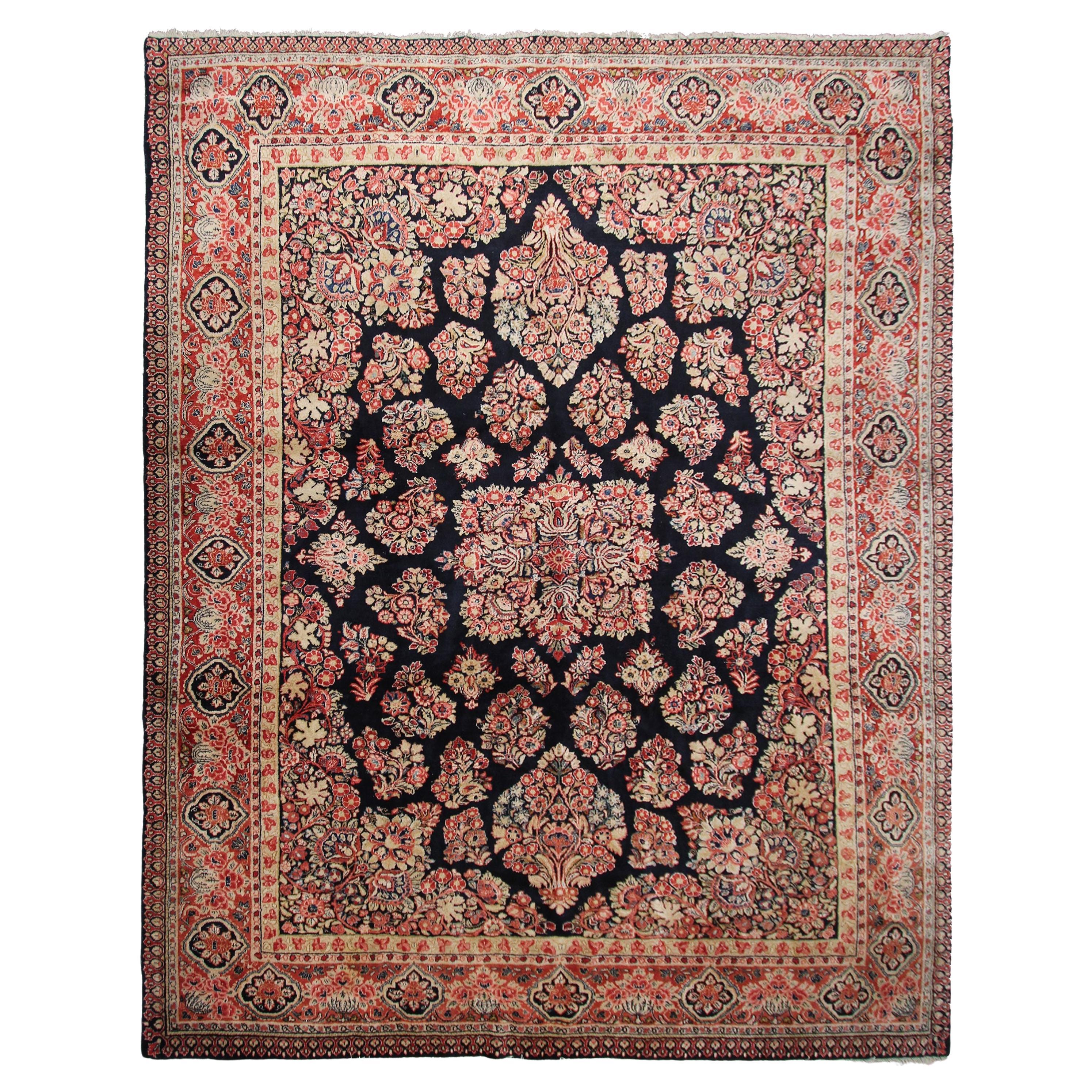 Antiker antiker blauer handgefertigter persischer Mohajeran-Teppich Sarouk Mohajeran-Teppich Selten 