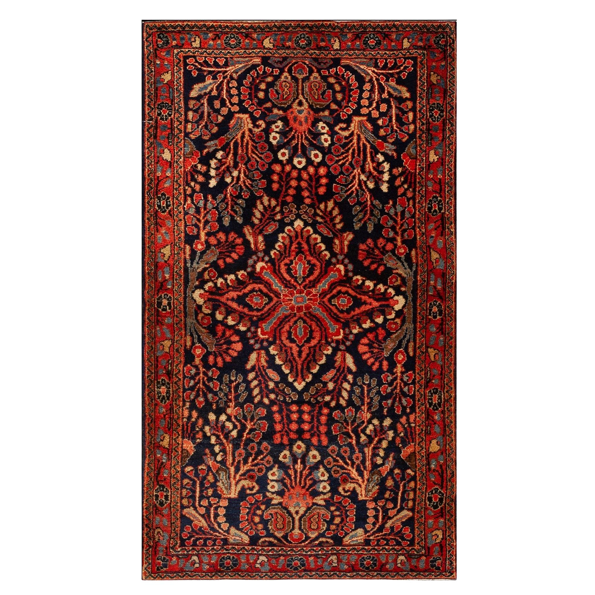 Antique Mohajeran Rug Estate Mohajeran 2x4 Geometric Black Persian Rug Blue 1890 For Sale